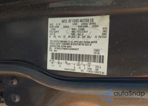 2007 Ford Explorer Eddie Bauer из США, поврежденный, VIN 1FMEU74847UA95437